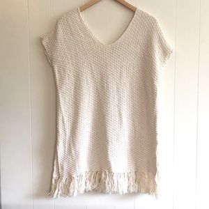 Basket-weave knit tunic with tassels